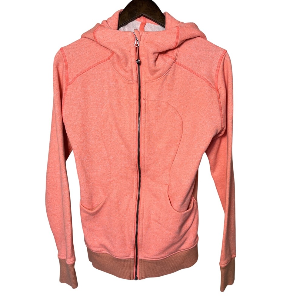 Lululemon On The Daily Full Zip Hoodie Heatherd Grapefruit Orange Sz 8